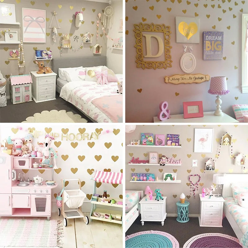 Cartoon Easy Apply Cute Heart-shaped Wall Stickers For Kids Baby Girls Rooms Wallpaper Home Decor Hearts Vinyl Art Wall Decals