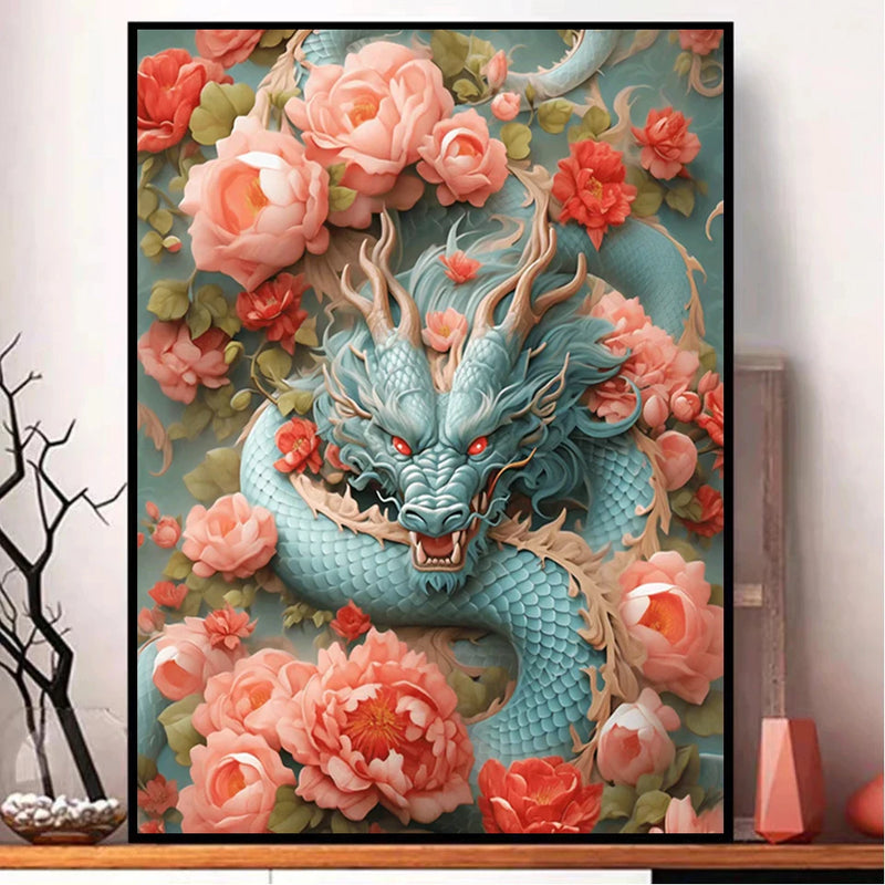 Diamond Art Painting New Arrival Chinese Dragon Flower Diy 5D Full Mosaic Diamond Embroidery Cross Stitch Kits Home Decoration