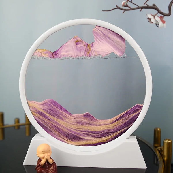 3D Moving Sand Art Picture Round Glass Deep Sea Sandscape Hourglass Quicksand Craft Flowing Sand Painting Office Home Decoration