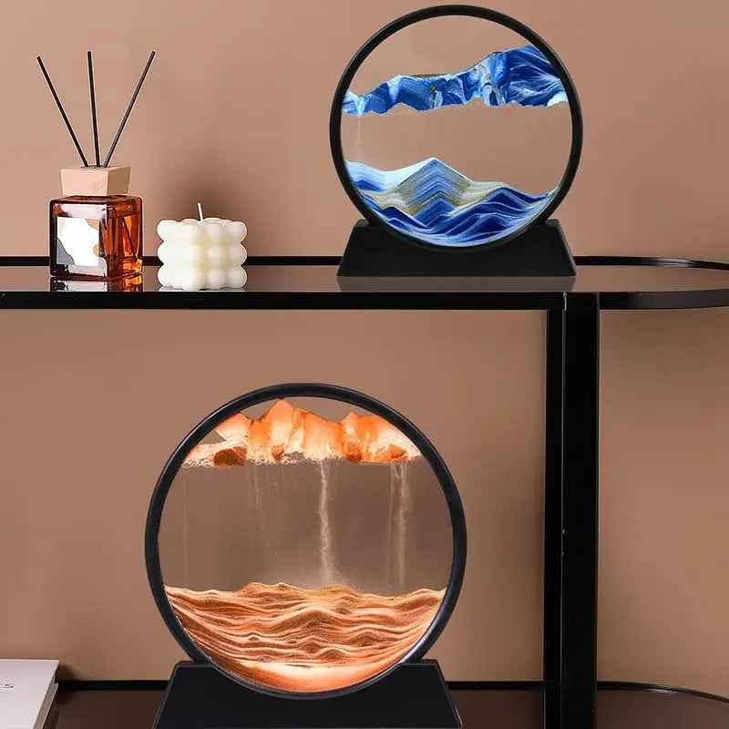 3D Moving Sand Art Picture Round Glass Deep Sea Sandscape Hourglass Quicksand Craft Flowing Sand Painting Office Home Decoration