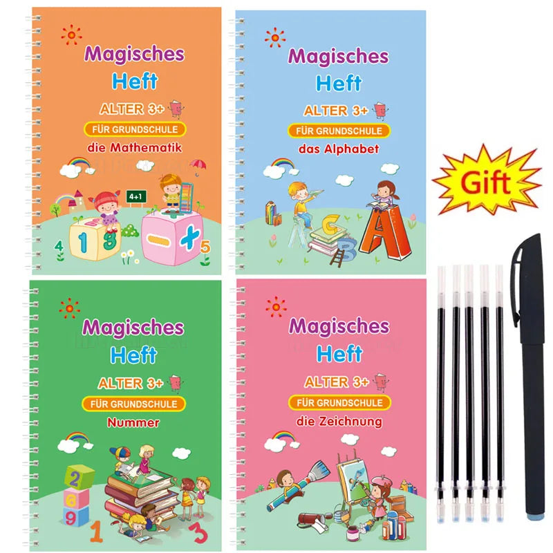 German Children's Books 13x19cm Deep Groove Magic Book Alphabet Learning Numbers Free Handwritten German Magic Practice Copybook