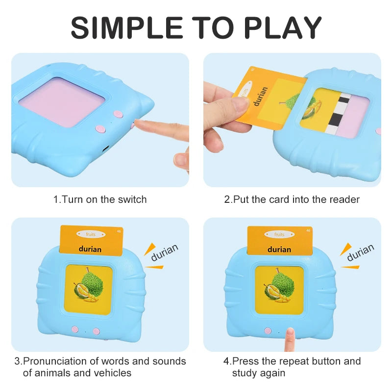 Kids Learning English Flash Card Reading Machine Educational Audio Electronic Card Book Montessori Language Toy for Home School