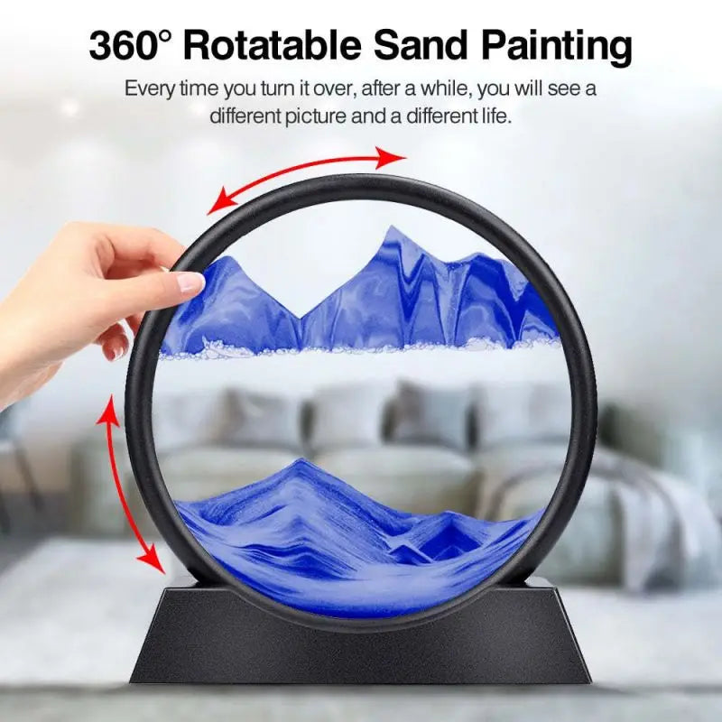 3D Moving Sand Art Picture Round Glass Deep Sea Sandscape Hourglass Quicksand Craft Flowing Sand Painting Office Home Decoration