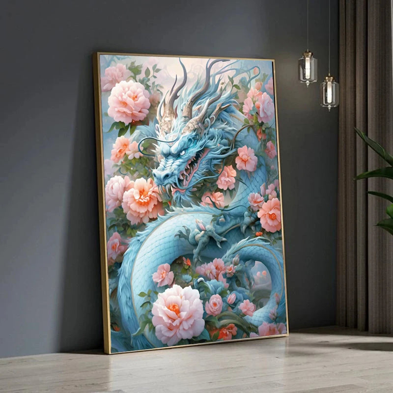 Diamond Art Painting New Arrival Chinese Dragon Flower Diy 5D Full Mosaic Diamond Embroidery Cross Stitch Kits Home Decoration