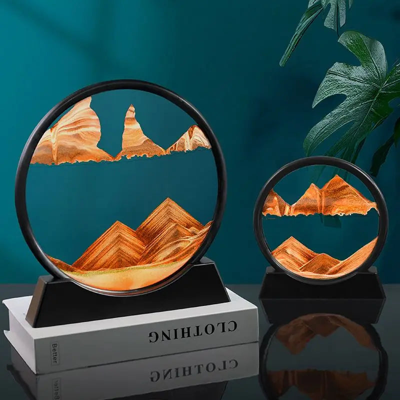 3D Moving Sand Art Picture Round Glass Deep Sea Sandscape Hourglass Quicksand Craft Flowing Sand Painting Office Home Decoration