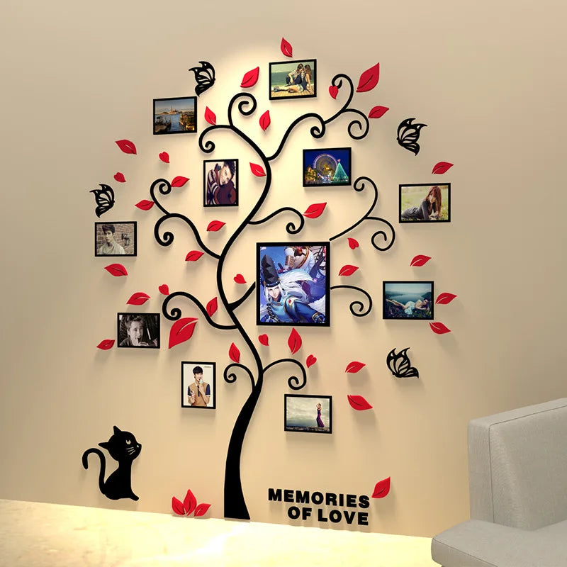 Big Size 3D Acrylic Family Photo Tree Wall Stickers for Living Room DIY Photo Frame Tree Home Decorative Art Wall Decals