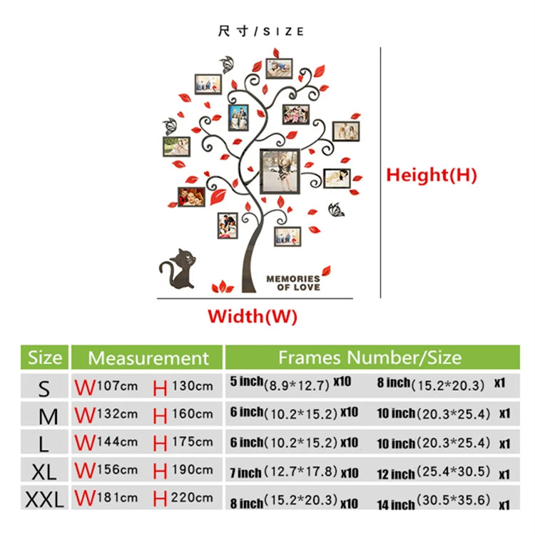 Big Size 3D Acrylic Family Photo Tree Wall Stickers for Living Room DIY Photo Frame Tree Home Decorative Art Wall Decals